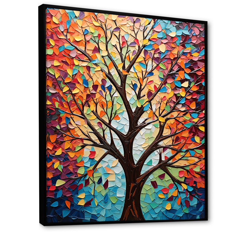 Arbre de harmonie américain coloré II - art mural arbre, Cadre flottant noir, H 40 po x l 30 po