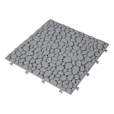 Interlocking Plastic Outdoor Deck Tiles with Pebble Stone Pattern, 12 x 12 Inch Patio Flooring
