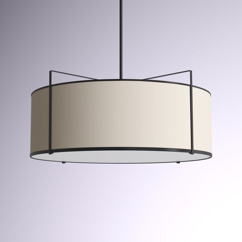 Luminaire suspendu tambour simple 4 lumières Trapezoid, Noir, Crème