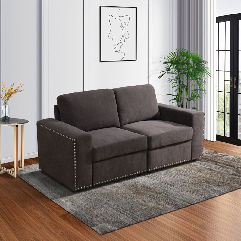 2-Piece 67" Fabric  Living Room Sofa , Brown, 33" H x 67" W x 31.5" D