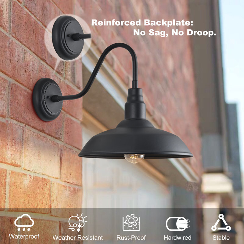 Outdoor Gooseneck Lights for Farmhouse, Matte Black Exterior Barn Light with Wall Mount for Porch, 1 Light