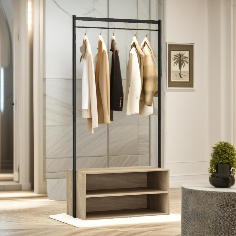 Bartoe Freestanding Garment Rack Clothes Organiser Shoe Storage Bedroom Furniture, Brown