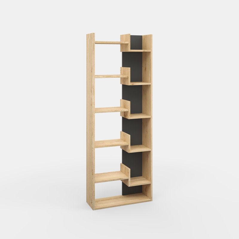 Sinquefield Modern 64.17" H x 23.82" W Geometric Bookcase, Oak/Anthracite