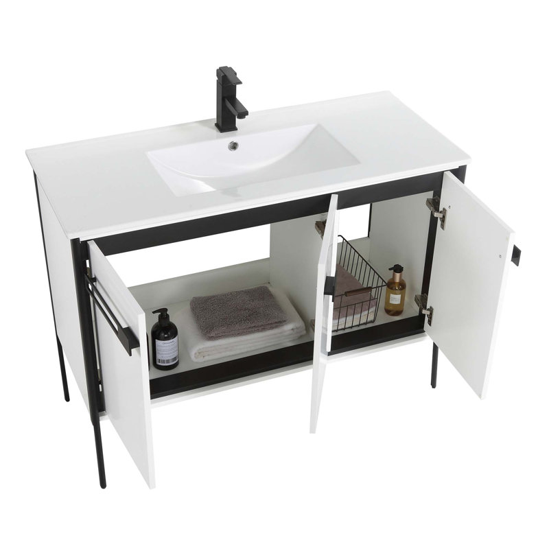 42" Single Bathroom Vanity, Matte Black, White Matte
