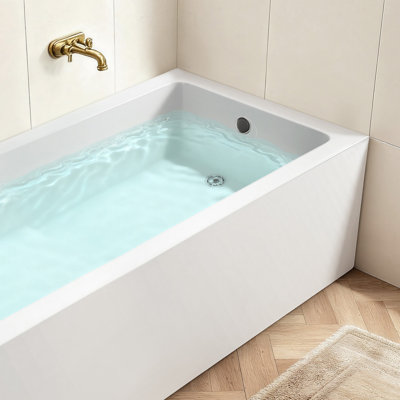 Baignoire en alcôve, baignoire contemporaine en alcôve en acrylique de 71,9 po x 32 po, baignoire de trempage avec bonde à droite et trou de trop-plein, grande baignoire profonde rectangulaire pour salle de bain avec bride intégrée, blanc
