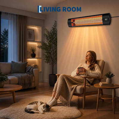  2000W Wall Mounted Infrared Patio Heater, Carbon Fiber Electric Radiant Space Heater, 3 Heat Settings, IP65 Waterproof for Indoor Outdoor Garden Garage, Black