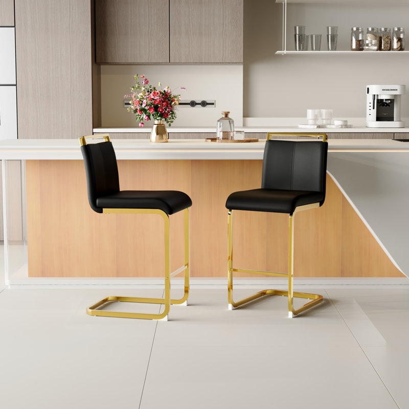Antigone Upholstered Counter Stool with Metal Frame, Black, 2
