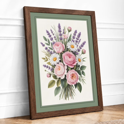 Pale Rose Arrangement Botanical - Framed Print