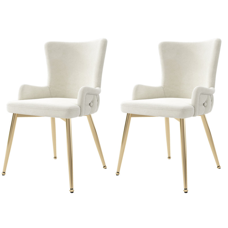 Dining Chairs Set Of Upholstered Armchairs, 2, Beige with gold leg