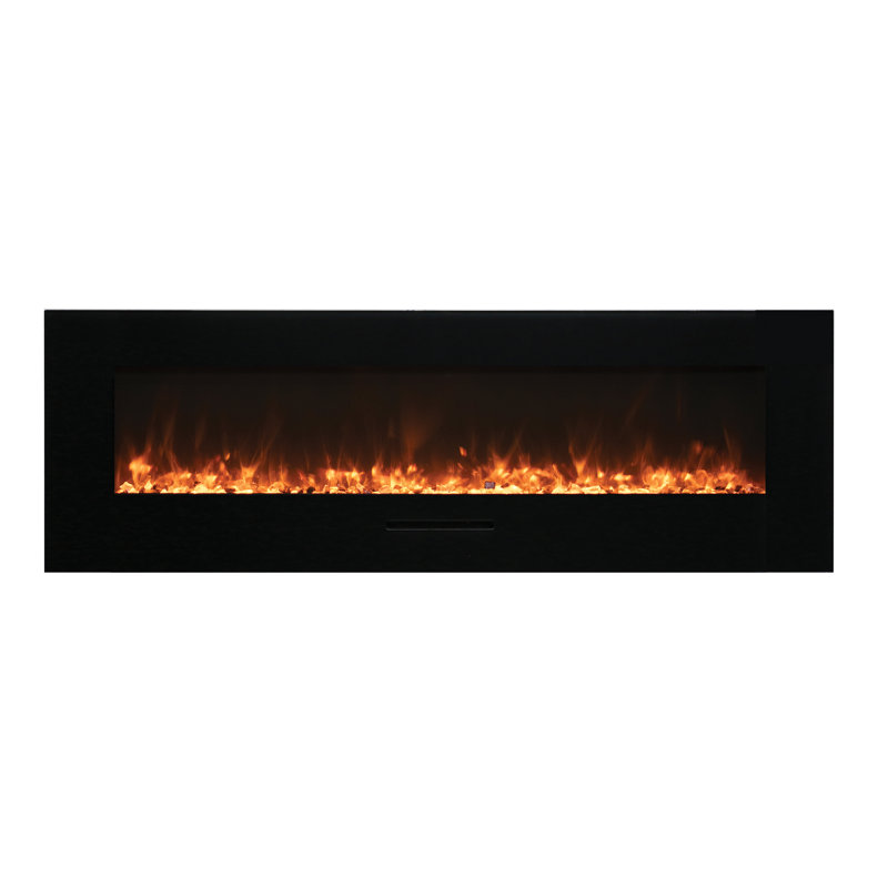 88" Black Wall Mounted Electric Fireplace with Glass Surround