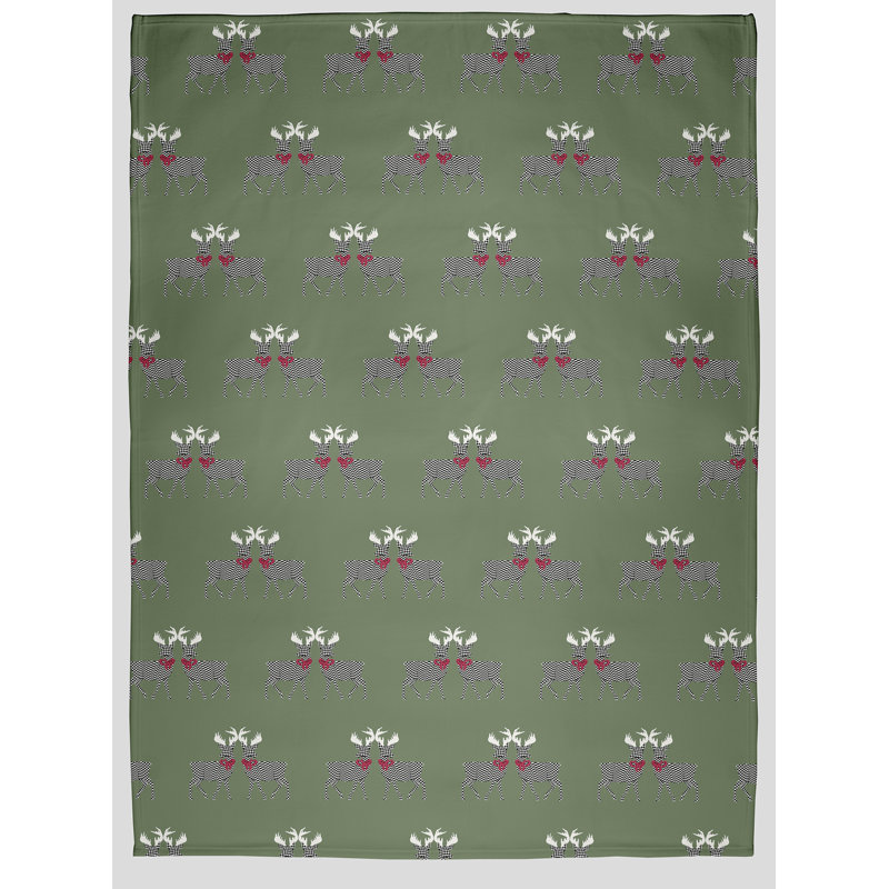 Merry Deer Pattern Christmas Throw Blanket, Green, 30" W x 39.75" L