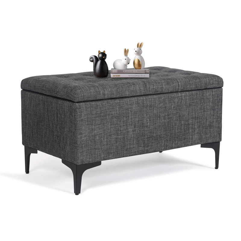 Banc de repose-pieds avec couvercle à charnière de 31,5 po Azariya, Mélange de lin gris foncé