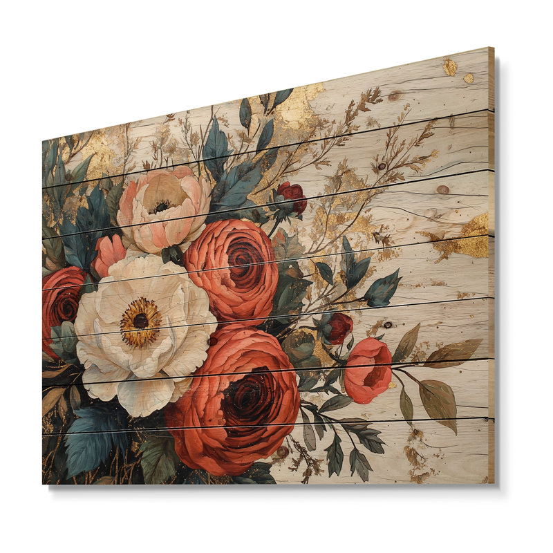Summer Assorted Bouquets Flowers On A Wood Slide - Assorted Bouquets Wood Wall Decor, 24" H x 32" W x 0.78" D