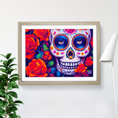 XH1022-4339X Glowing Floral Sugar Skull - Single Picture Frame Print