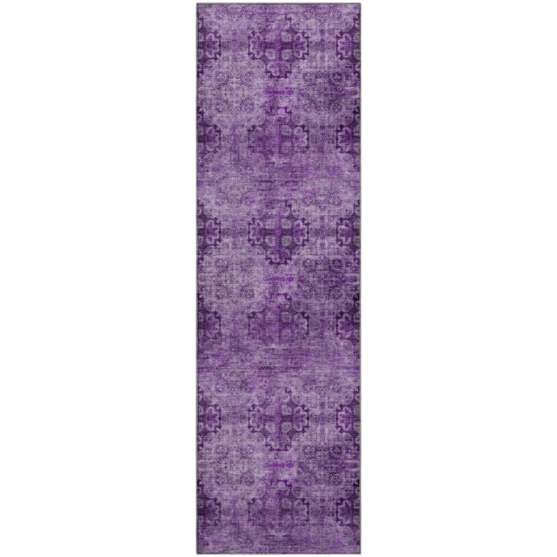 Premium Machine Washable Cerrito AMF557 Eggplant Rug, Runner 2'3" x 7'6"