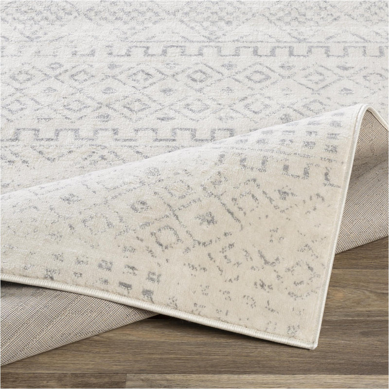 Herrod Machine Woven Gray/Ivory Area Rug, Rectangle 2' x 3'