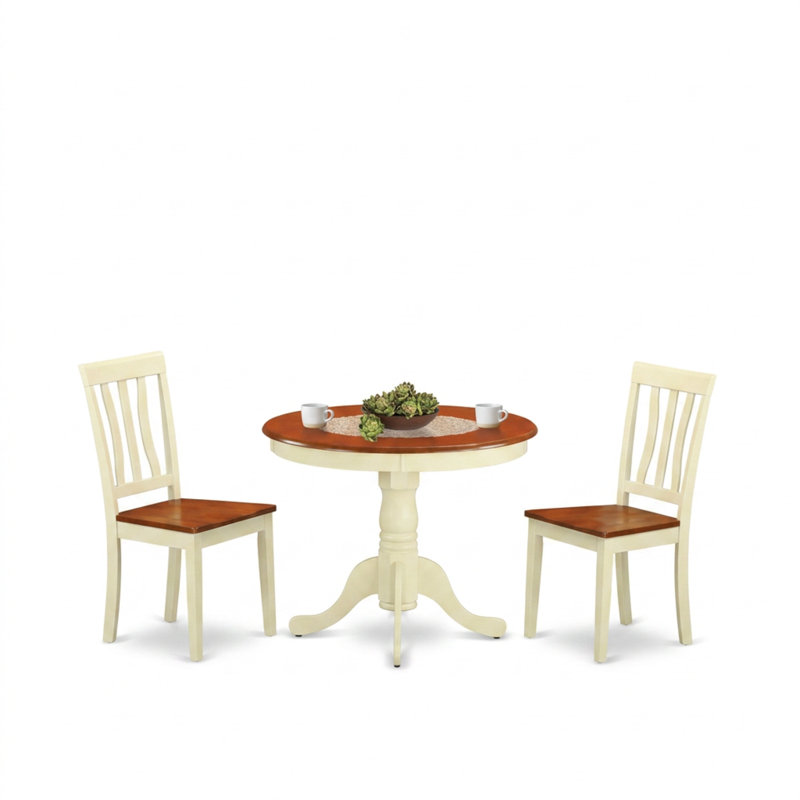 Ensemble table et chaises rondes en hévéa noir avec 2 chaises ergonomiques. Parfait pour les petits espaces. Montage facile. Finition nécessitant peu d'entretien.