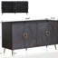 Buffet avec armoire moderne laqué moderne avec 4 portes, noir vieilli pour le salon, le vestibule, le couloir, le bureau, la cuisine et la salle à manger