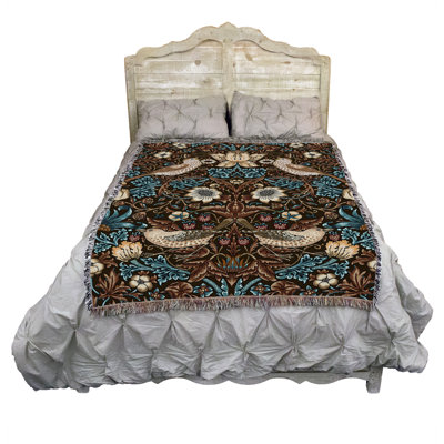 Pure Country Weavers William Morris Strawberry Thief Walnut Blanket - Arts & Crafts - Gift Tapestry Throw Woven from Cotton - Made in the USA (72x54)