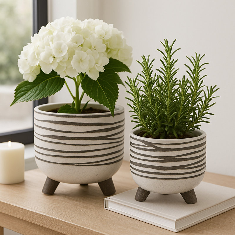 Ceramic Outdoor and Indoor Planters for Home Decor - Decorative Flower Pots for Living Room or Paito Areas -Set of 2, 8", 6"