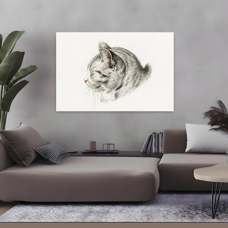 Croquis d'un chat, art mural rétro rétro, H 32 po x l 48 po