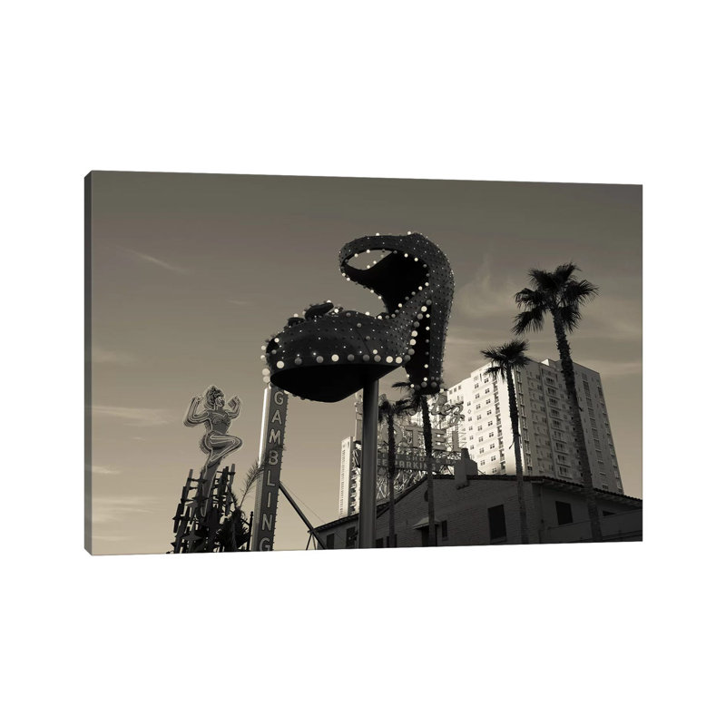Low Angle View Of Neon Signs Of A Casino, Fremont Street, The Strip, Las Vegas, Nevada, USA by Panoramic Images - Wrapped Canvas Print