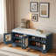 Banc de rangement multifonctionnel en bois avec coussin amovible, portes en rotin tissé et tablettes réglables-694842442