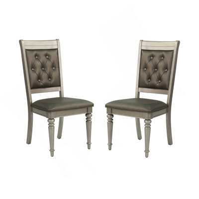 Ensemble de 2 chaises d'appoint luxueuses rembourrées argentées capitonnées Luxury