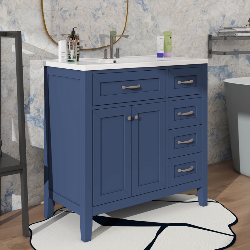 Meuble-lavabo simple 36 po avec tiroirs pratiques, Bleu