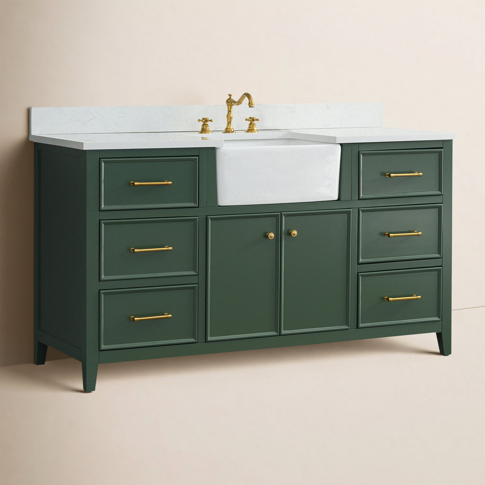 Aisa 60" Pine Single Bathroom Vanity, Evergreen/Brushed Gold