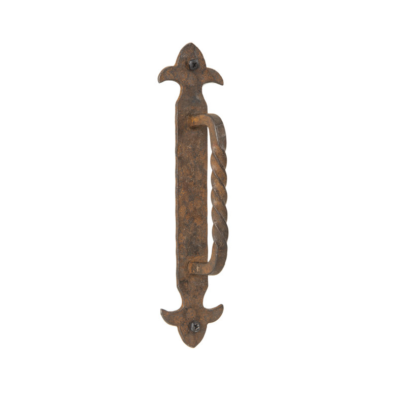 Hand-Forged Oxidized Wrought Iron Door Handle, 8"
