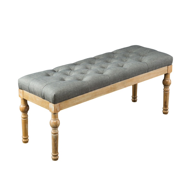 Banc de salle à manger gris en bois massif - Collection Habit, tissu d'ameublement de qualité, fabrication stable, salle à manger l 48 po x P 19,5 po avec rembourrage de siège luxueux, structure de pieds, X