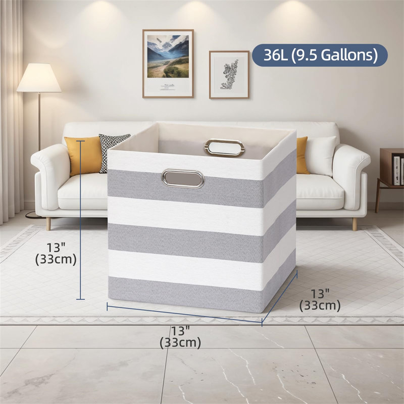 Beachcrest Home Fabric Storage Bag, White/Grey