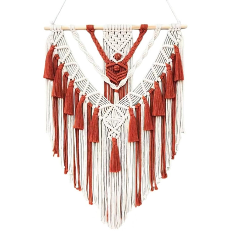 Décoration murale Boho Macrame, Rouge violacé