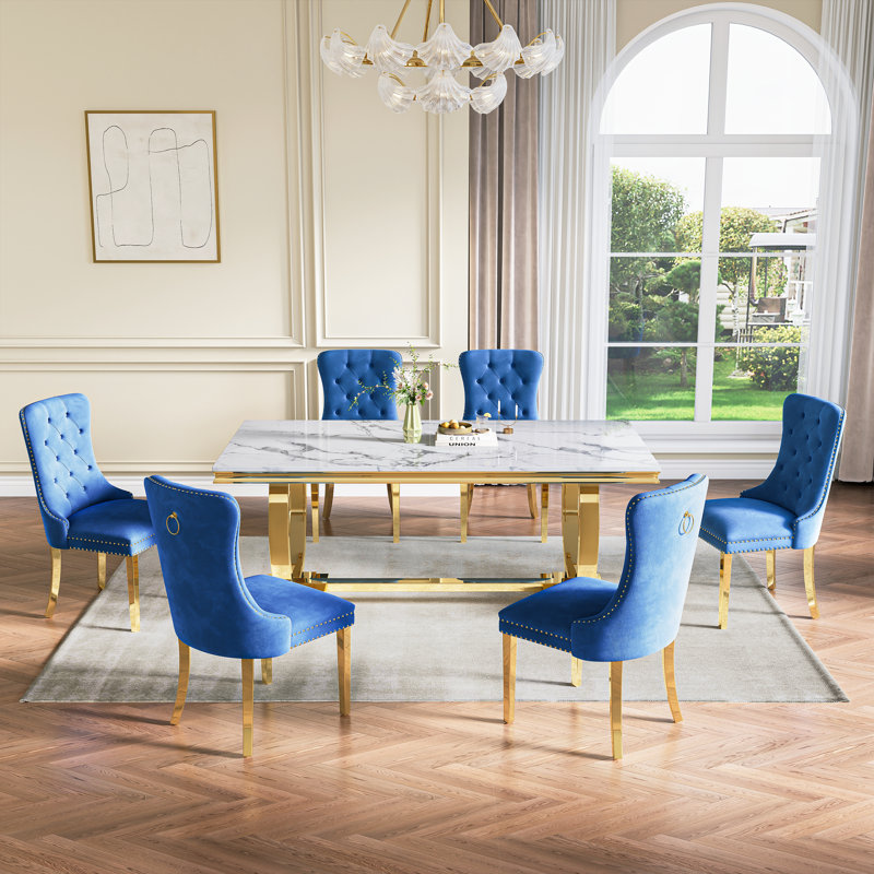 Rectangular 70.1"L X 35"W Dining Set (Set Of 7), Blue