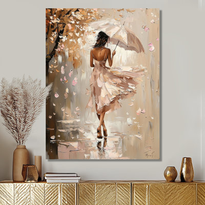 Parasol femme marchant sous la pluie - mode, décoration murale en métal, mode femme