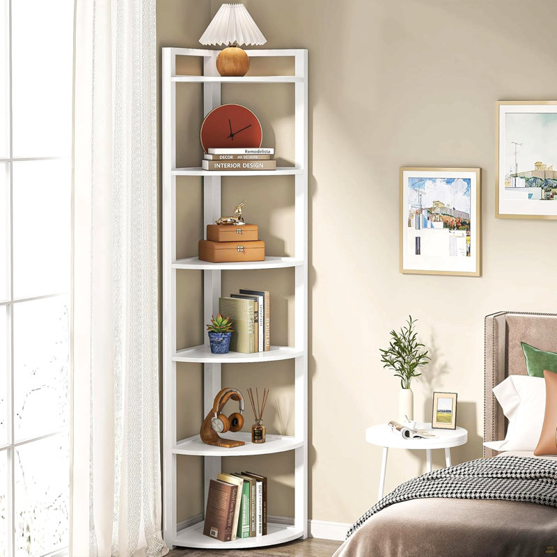 Étagère de coin 70,87 "à 6 niveaux pour tablettes de salon et de bureau, Blanc