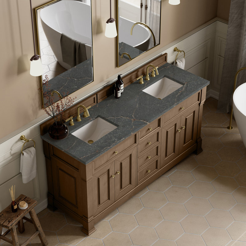 Brookfield 72'' Double Bathroom Vanity with Top, Parisien Bleu, Pecan