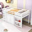 Lit mezzanine simple en bois avec bureau coulissant, armoire de rangement sous le lit, tablette latérale et tiroirs-93168232