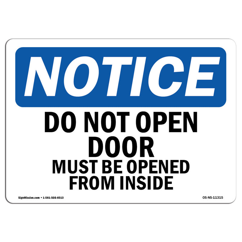 La porte «Do Not Open» doit être ouverte de l'intérieur, H 18 po x l 24 po x P 0,1 po