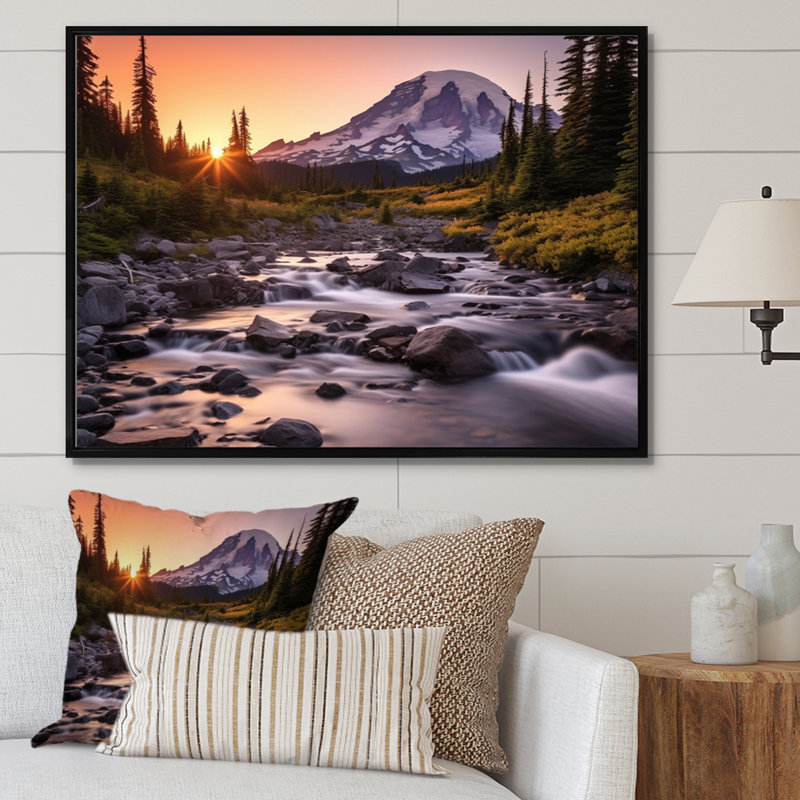 «Washington Mount Rainier National Park II», reproduction d'art sur toile, Cadre flottant noir, H 34 po x l 44 po x P 1,5 po