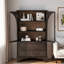 Armoire de rangement vitrée avec 2 tiroirs et tablettes réglables-1888098458