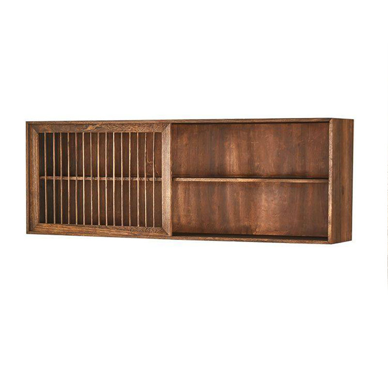 Minimalist Retro Brown Paulownia Wood Wall-Mounted Cabinet, Dual-Use Wall/Table Storage Shelf for Kitchen