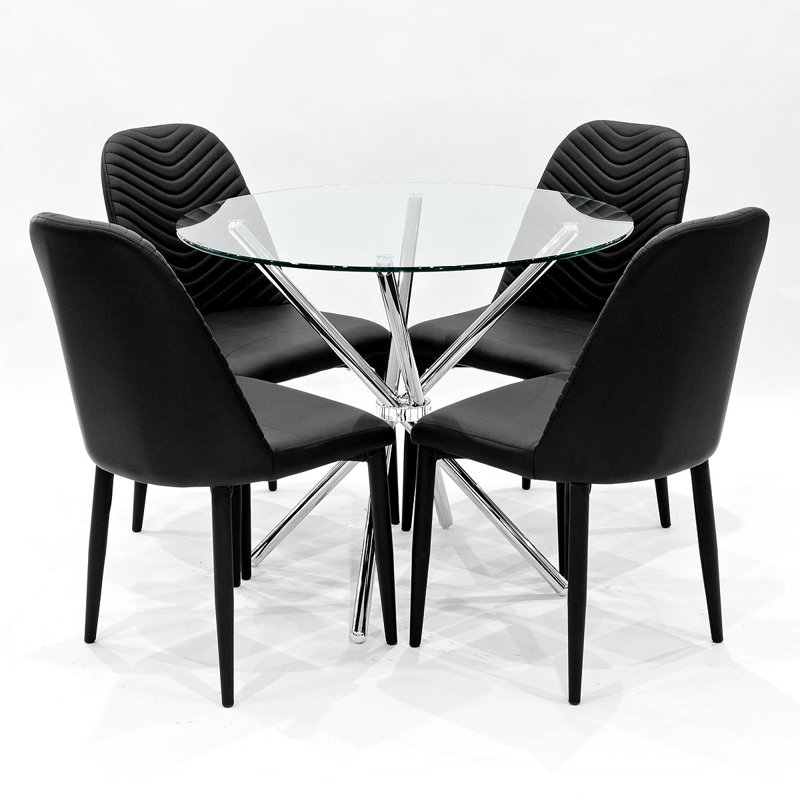4 - Person Dining Table Set, Black, Chrome