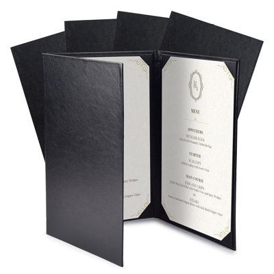 Porte-menu WeChef pour restaurant à 3 volets de 14,5 po x 14 po avec 3 panneaux de présentation en cuir synthétique et coins arrondis pour la liste des vins