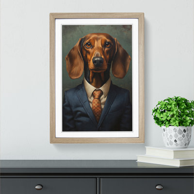 Dachshund In A Suit Painting Framed Print