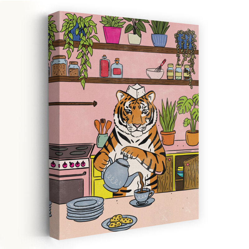 «Tiger's Coffee Break», impression d'art contemporain, 24" H x 16" W