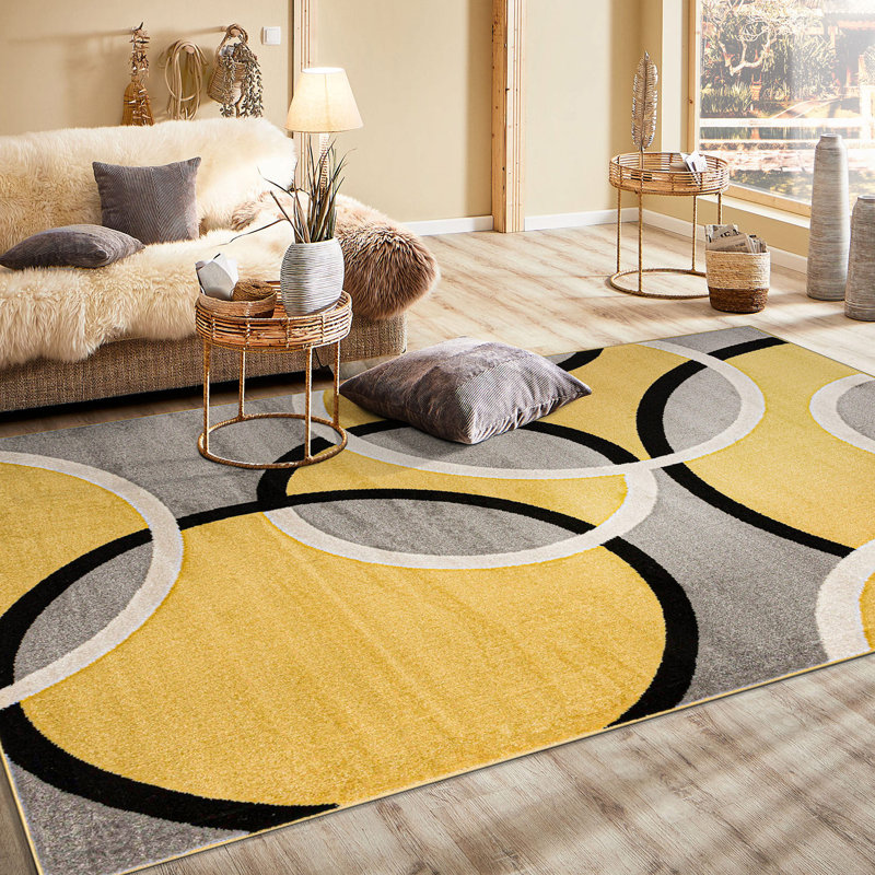 Doucet Geometric Yellow/Gray/Black Area Rug, Rectangle 7'10" x 10'2"
