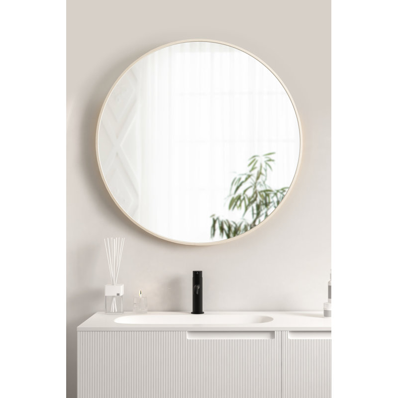 Miroir rond en métal Anacleta, 24 po x 24 po, Or