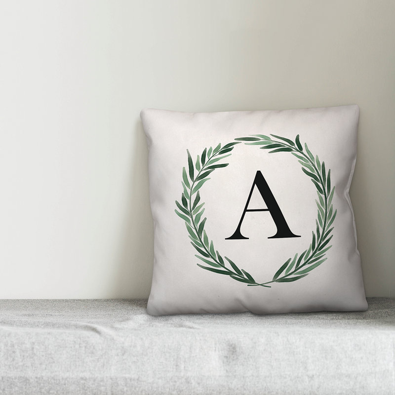 Monogramme de couronne de verdure aquarelle - housse de coussin carré X et insert, A